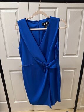 DKNY Cobalt Blue Sleeveless Wrap-Front Midi Dress